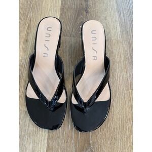 Unisa Unally2-M Womens Black Patent Thong Block Heel Sandals Size 7M